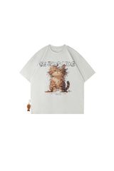 BJHG No‑Spoil Series Cat Print True‑Shoulder Fitted Tee Unisex Summer Couple Top