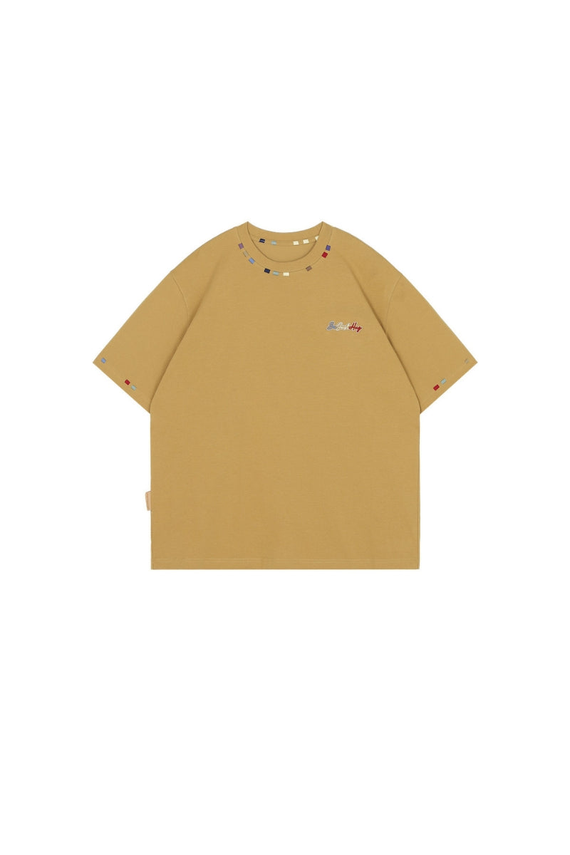BJHG Unisex Heavyweight‑Cotton Embroidered Short‑Sleeve Tee, American Retro Loose‑Fit Couple Top