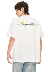 AFGK | Floral Embroidered Heavyweight Tee, American Casual Unisex T-Shirt