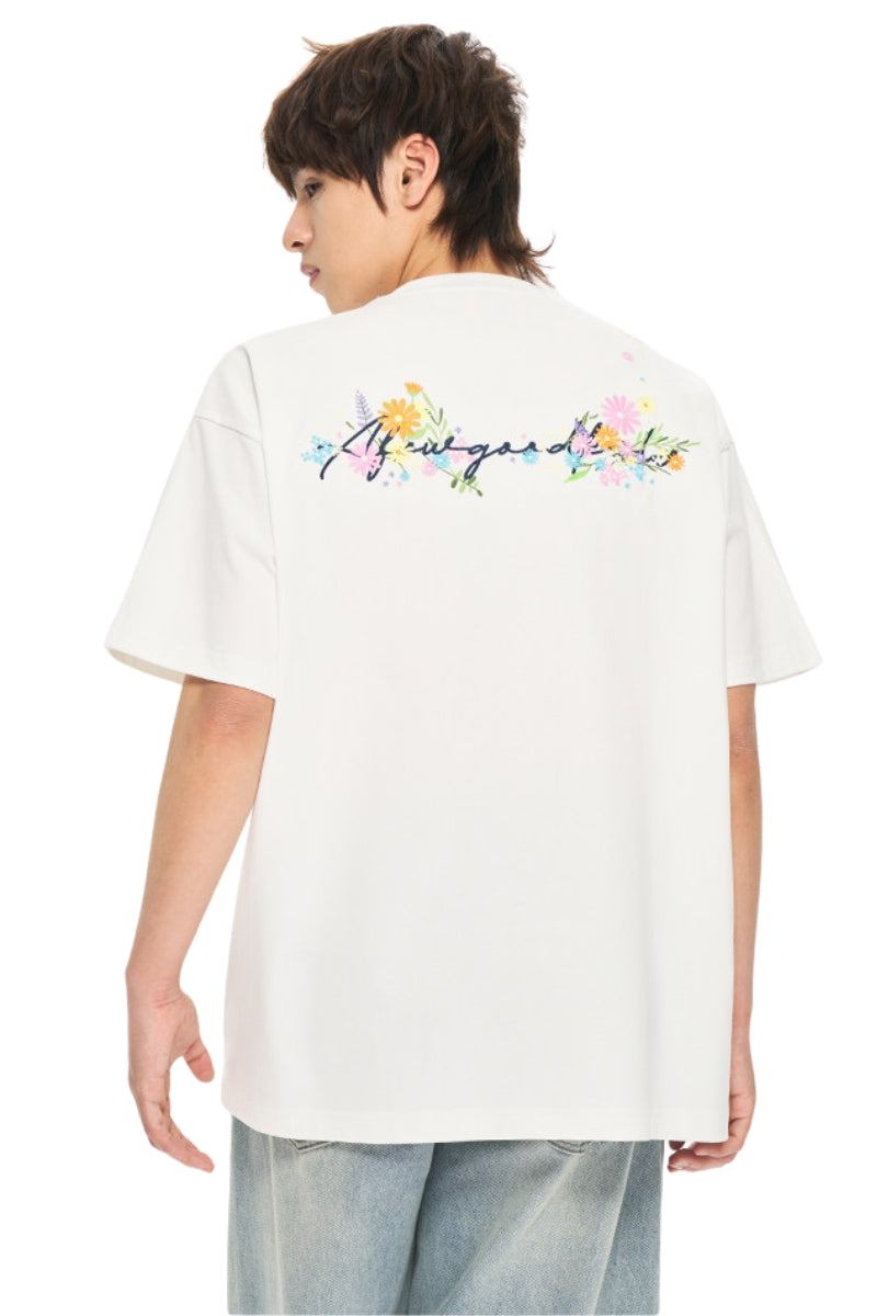 AFGK | Floral Embroidered Heavyweight Tee, American Casual Unisex T-Shirt
