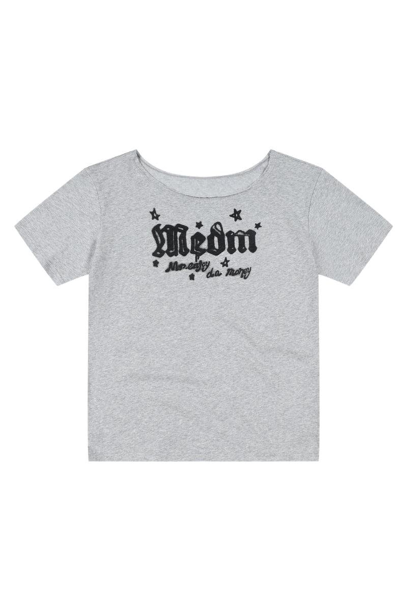 MEDM Slant Shoulder Graffiti Print Casual Women T-shirt