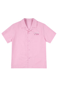 MEDM Color Block Letter Embroidery Linen Unisex Shirt