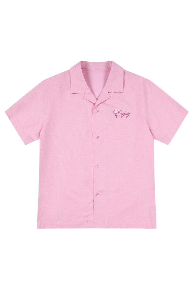 MEDM Color Block Letter Embroidery Linen Unisex Shirt