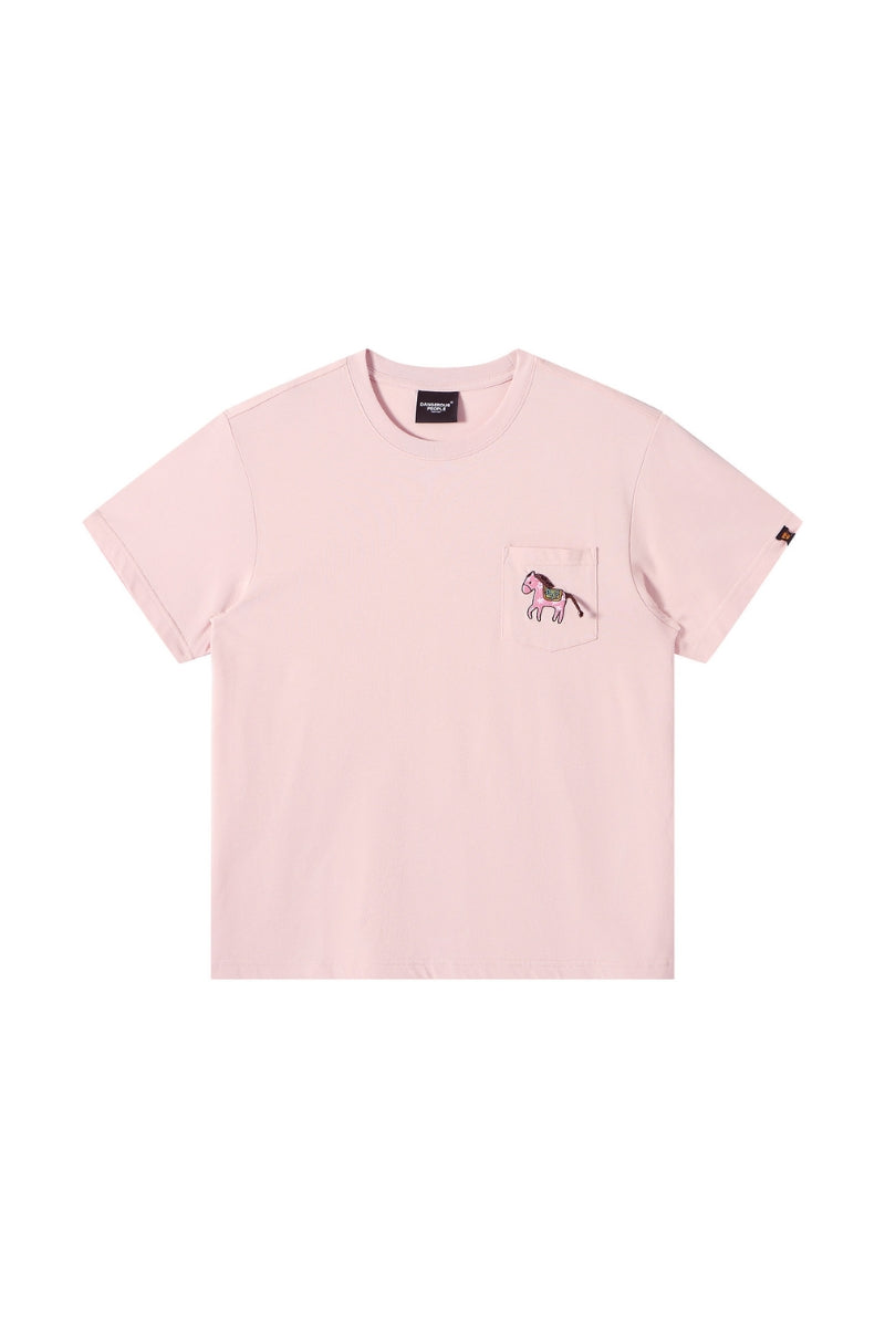 DangerousPeople｜3D Pony Embroidery Pocket Cotton T‑Shirt