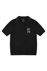 MEDM Casual Loose Fit Sequin Polo Collar Women's Tee