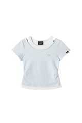 DangerousPeople｜Spliced Mock Two‑Piece Color‑Block Women’s T‑Shirt