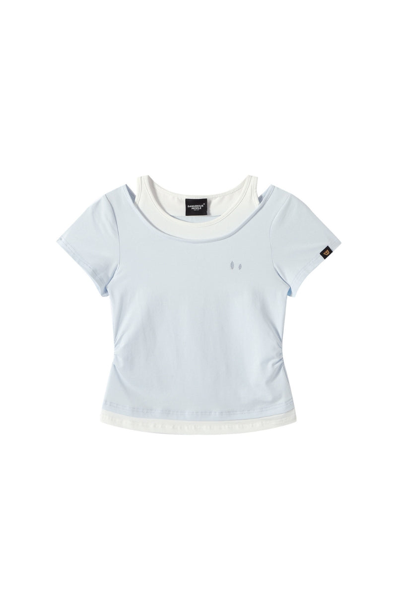DangerousPeople｜Spliced Mock Two‑Piece Color‑Block Women’s T‑Shirt