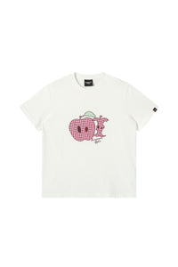 Dangerouspeople DSP Asymmetrical Eye Plaid Patch Fruit Print Casual Tee