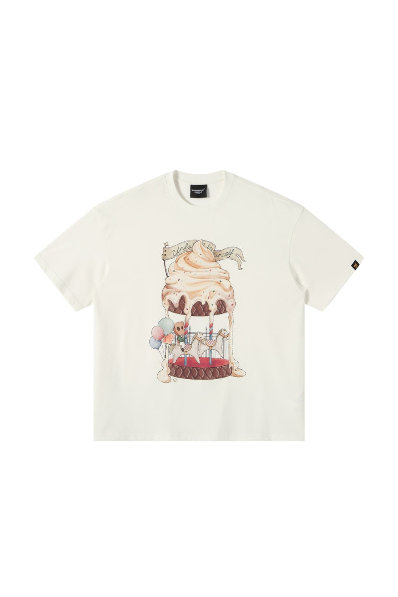 DangerousPeople｜Ice‑Cream Carousel Print Cotton T‑Shirt