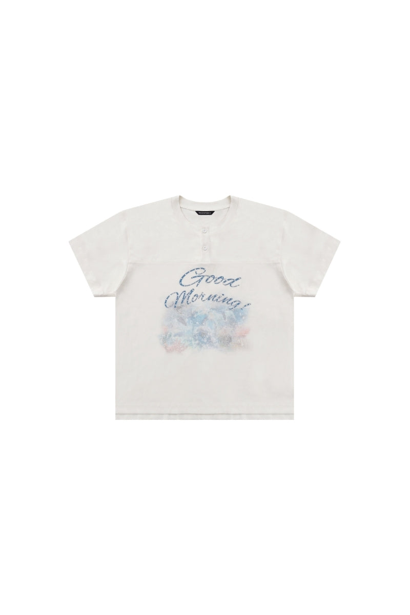 MASONPRINCE "Good morning" Ocean Henley‑Neck Cami & Short Sleeve