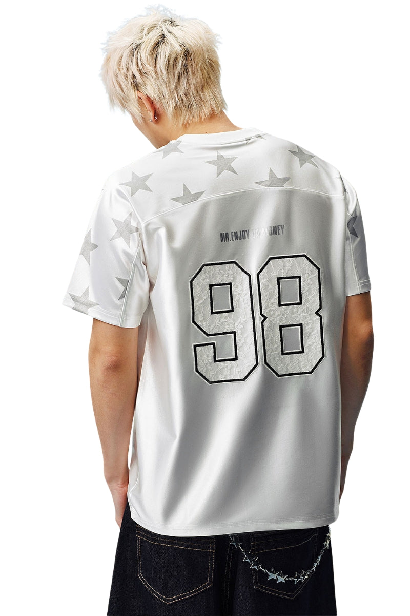 MEDM 2026 Star Number V-Neck Jersey Women Sporty Loose Short Sleeve T-Shirt