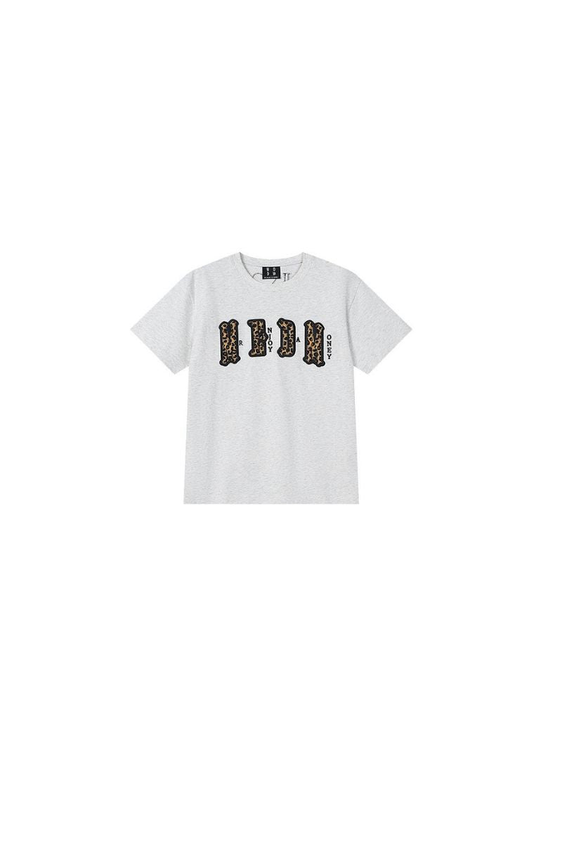 MEDM double skin leopard print chest four-word short sleeve T