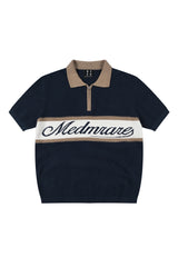 MEDM Contrast Zip Knit Rugby Polo Unisex Cotton Short Sleeve Tee
