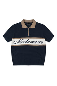 MEDM Contrast Zip Knit Rugby Polo Unisex Cotton Short Sleeve Tee