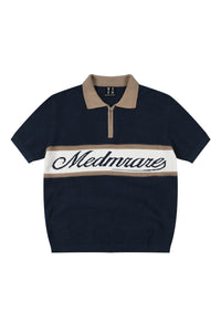MEDM Contrast Zip Knit Rugby Polo Unisex Cotton Short Sleeve Tee