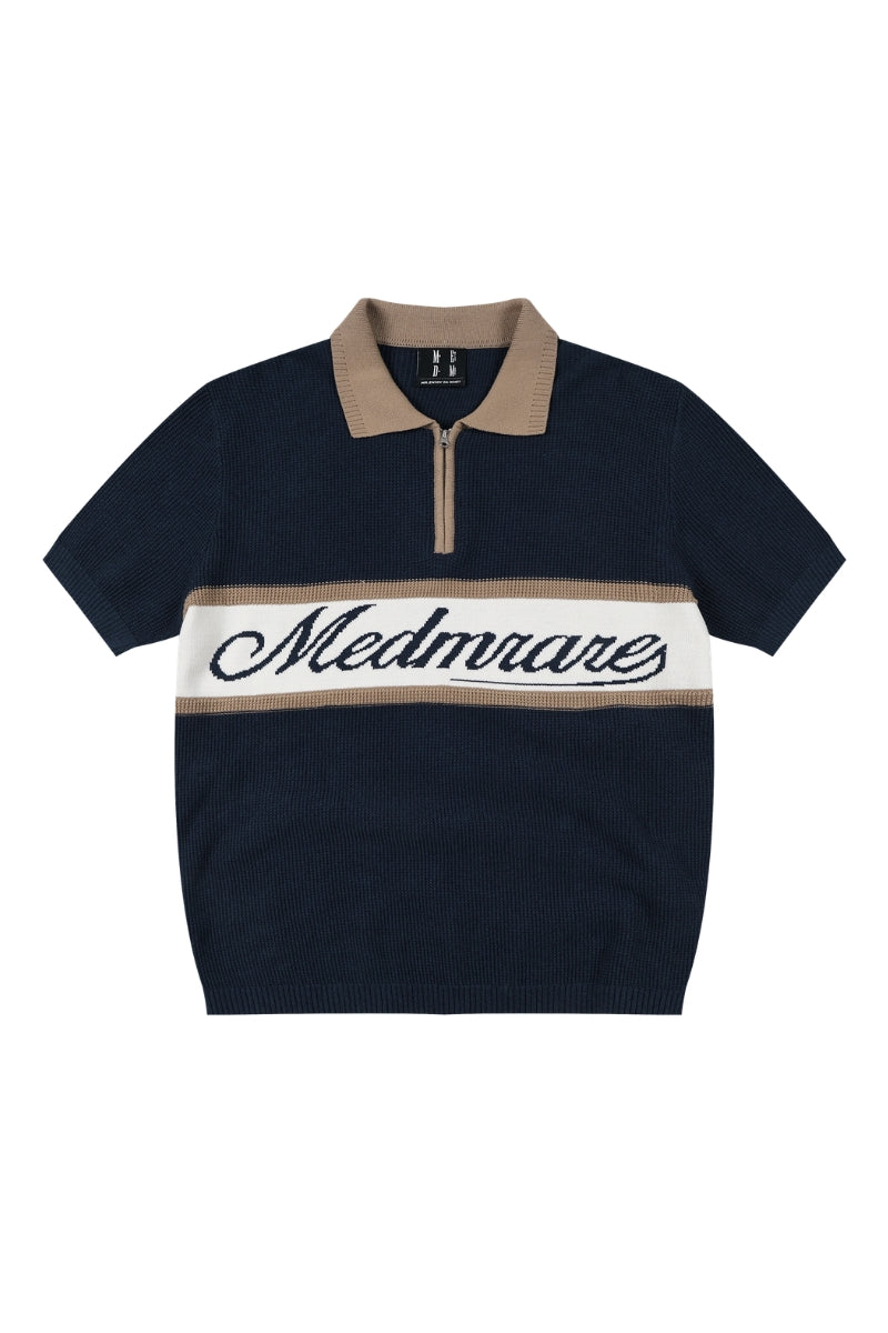 MEDM Contrast Zip Knit Rugby Polo Unisex Cotton Short Sleeve Tee