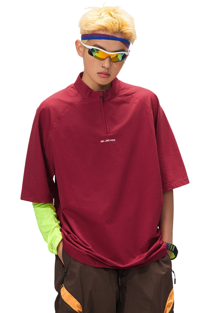 BJHG Men Stand‑Collar Short Sleeve Polo Summer American Casual Quick Dry Top