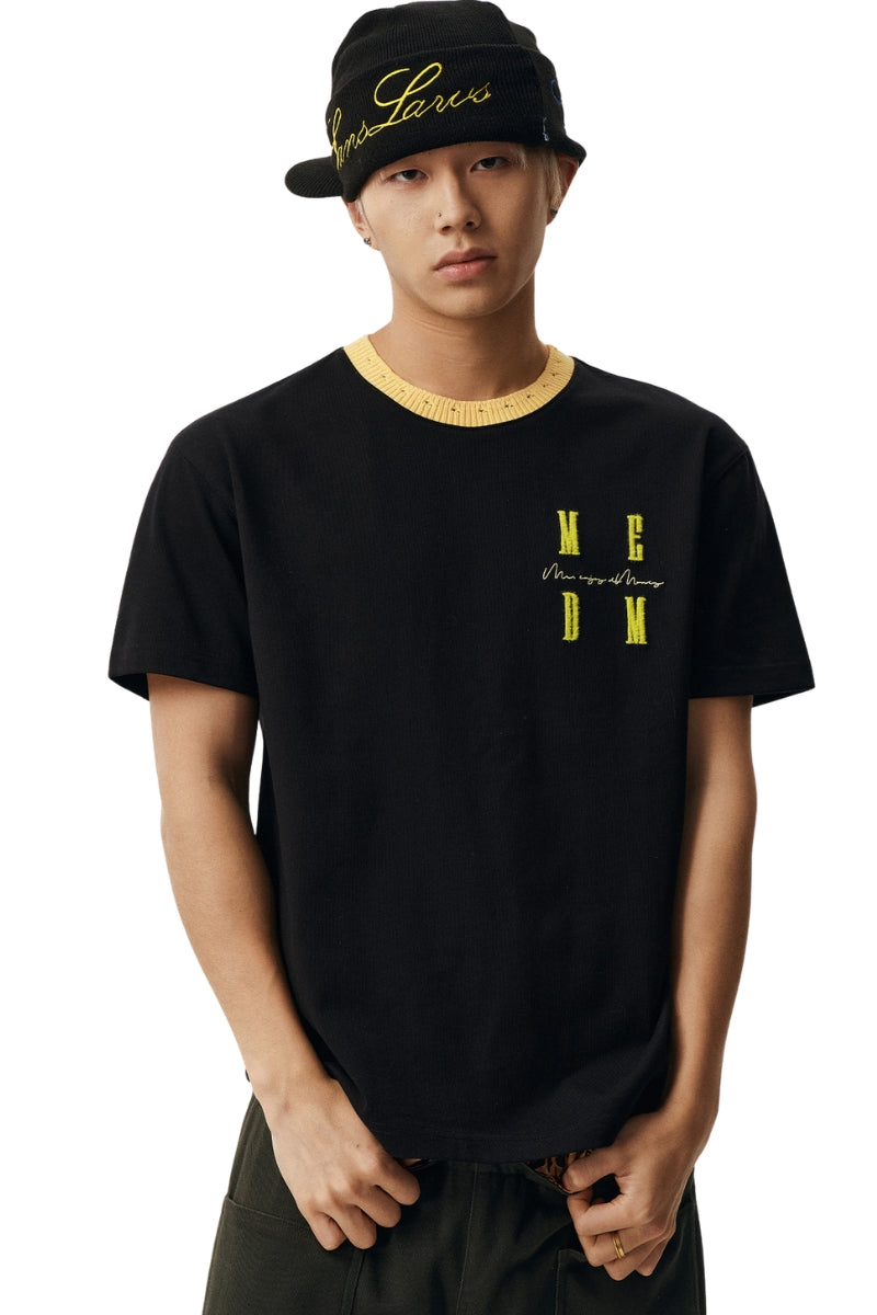 MEDM Color Block Embroidered Casual T-Shirt