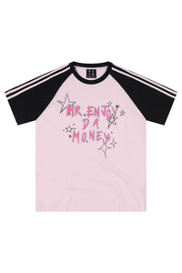 MEDM Color Block Graffiti Raglan Striped Unisex T-Shirt