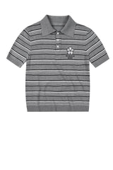 MEDM 3D Floral Stripe Knit Short Sleeve Polo Shirt for Men