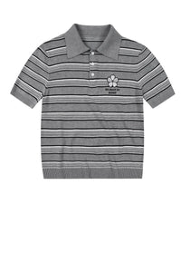 MEDM 3D Floral Stripe Knit Short Sleeve Polo Shirt for Men
