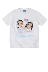 MEDM x YUY Co-branded Angel Print Heart Embroidery Crew Neck Tee