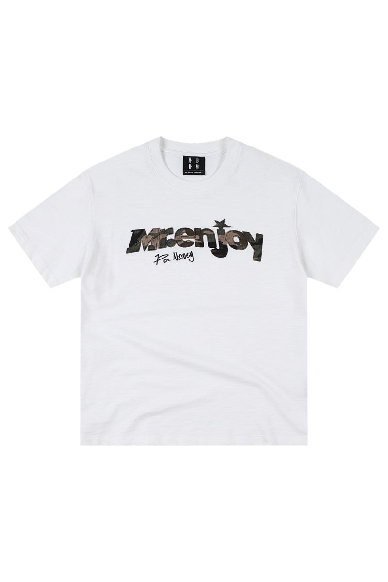 MEDM Camo Print Patch Embroidery Slub Cotton Crew Neck Tee