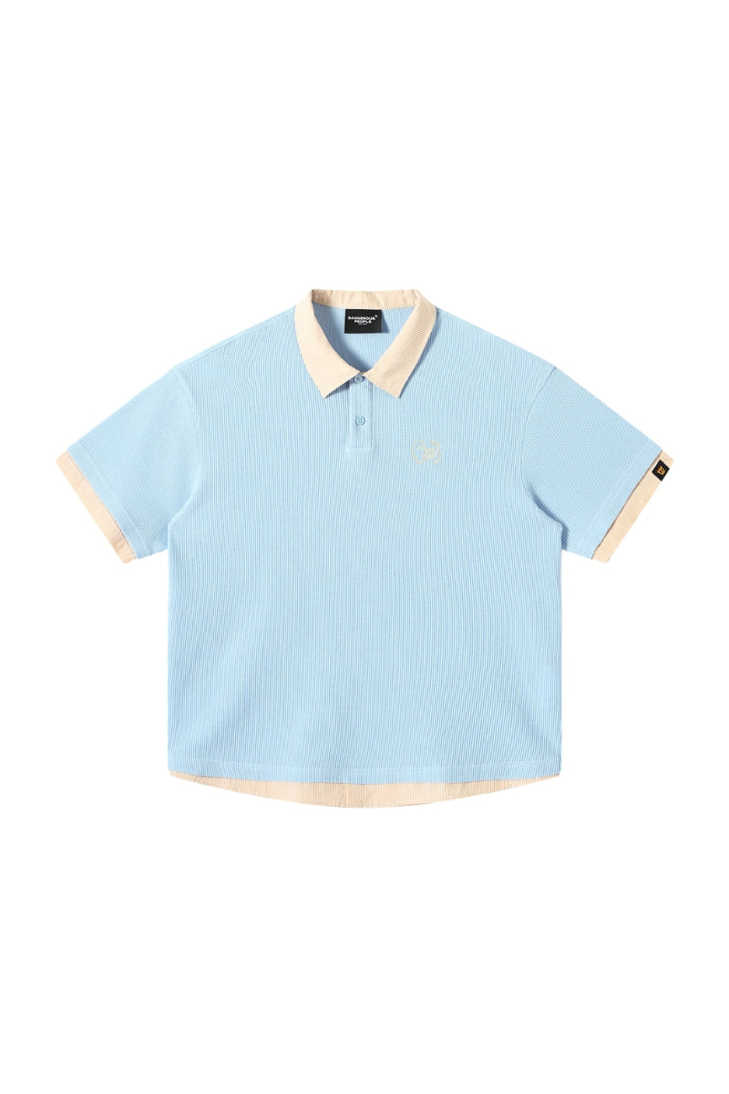 DangerousPeople DSP｜Fake Two‑Piece Dog Embroidery Oversized Drop‑Shoulder Polo Shirt