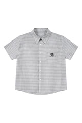 MEDM Heart Brush Embroidery Plaid Loose Short Sleeve Shirt