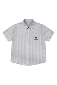 MEDM Heart Brush Embroidery Plaid Loose Short Sleeve Shirt