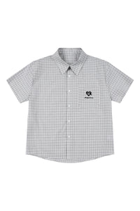 MEDM Heart Brush Embroidery Plaid Loose Short Sleeve Shirt