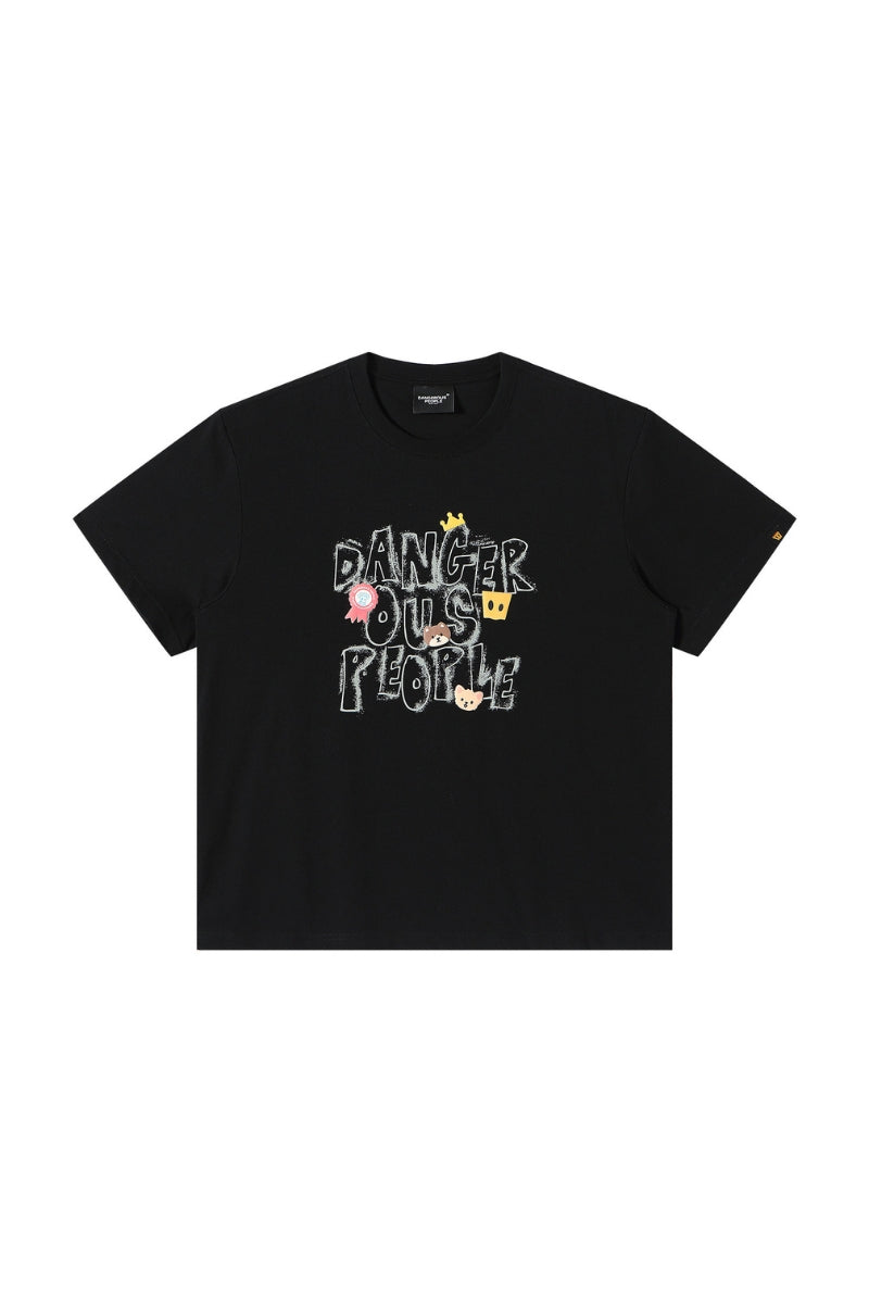 Dangerouspeople｜Graffiti Font Print Loose Oversized Cotton T‑Shirt