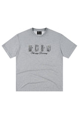 MEDM Vintage Denim Patch Rhinestone Crew Neck Tee