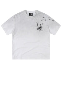 MEDM Vintage Washed Lily Print Oversized Unisex Crew Neck Tee