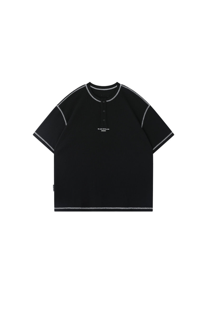 BJHG Waffle Knit Short‑Sleeve T‑Shirt American Loose Unisex Summer Tee