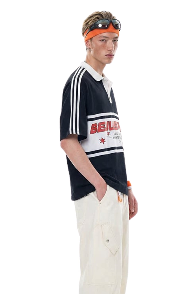 BJHG｜Retro Color‑Block Stripe Polo Shirt, Unisex