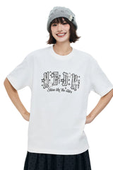 MEDM Pearl Beaded Star Patch Logo Couple Tee