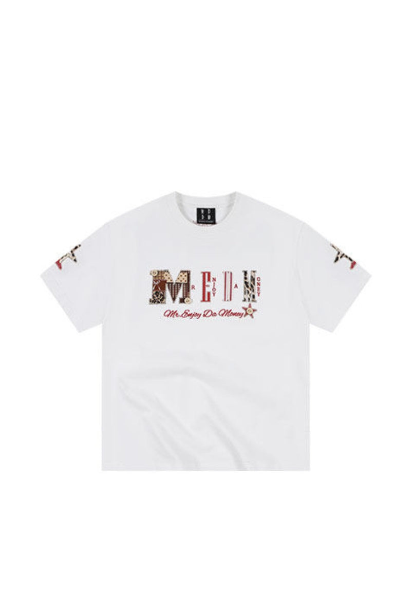 MEDM Leather Leopard Patch Big Logo Oversized Couple Tee