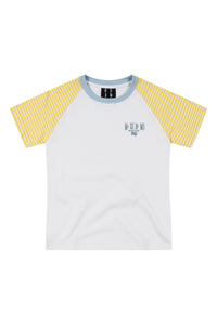 MEDM Stripe Raglan Embroidered Logo Loose T-shirt Women