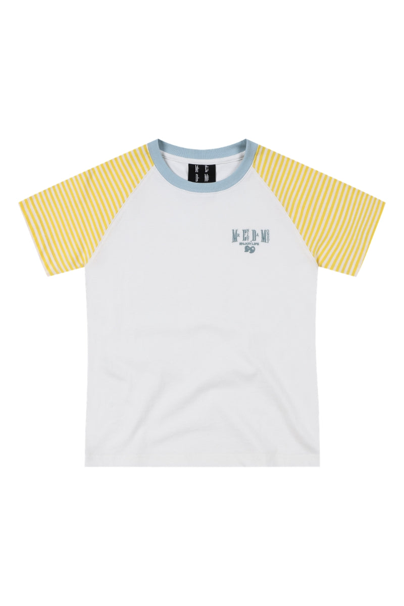 MEDM Stripe Raglan Embroidered Logo Loose T-shirt Women