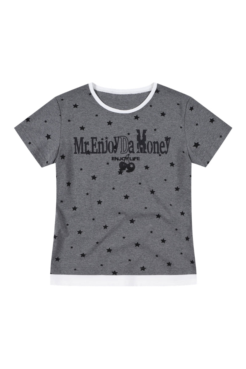 MEDM Fake Two-piece Star Polka Dot Women Tee