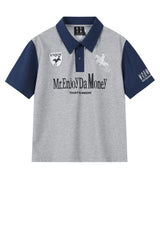 MEDM Wild Horse Embroidery Contrast Panel Loose Short Sleeve Polo Shirt