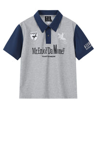 MEDM Wild Horse Embroidery Contrast Panel Loose Short Sleeve Polo Shirt