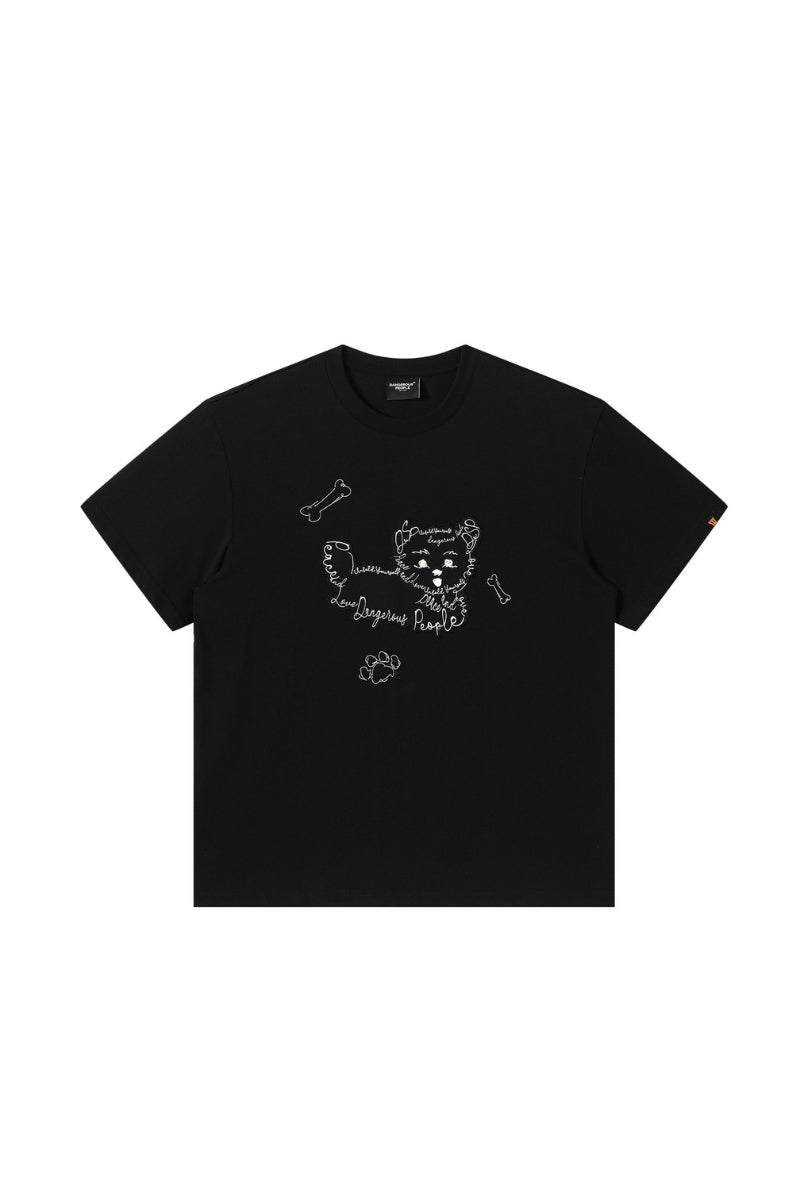Dangerouspeople DSP Dog Patch Embroidered Loose Short Sleeve Tee