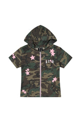 MEDM Camo Star Zip Short Sleeve Hoodie Women