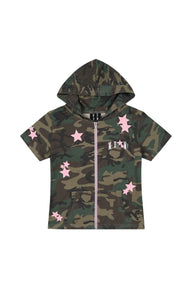 MEDM Camo Star Zip Short Sleeve Hoodie Women