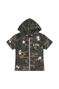 MEDM Camo Star Zip Short Sleeve Hoodie Women
