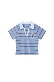 BJHG Summer New Women Cotton T‑Shirt Preppy Style Striped V‑Neck Slim Fit Fashion Top