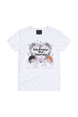 MEDM White Wreath Angel Print Polka Dot Loose Women Tee