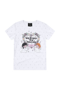 MEDM White Wreath Angel Print Polka Dot Loose Women Tee